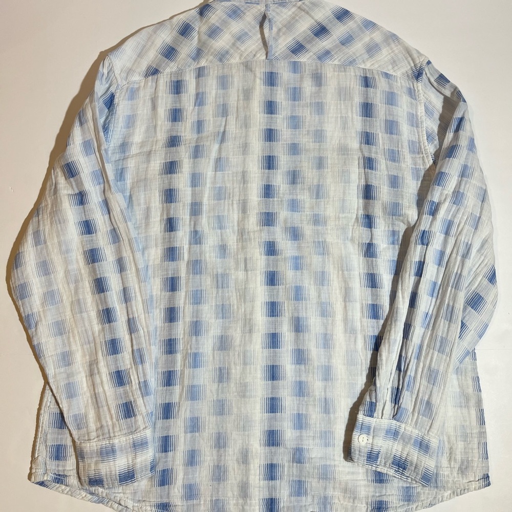 Carbon 2 Cobalt Shirt Mens Large White Blue Plaid Cotton Gauze Preppy Beachy - Picture 3 of 9